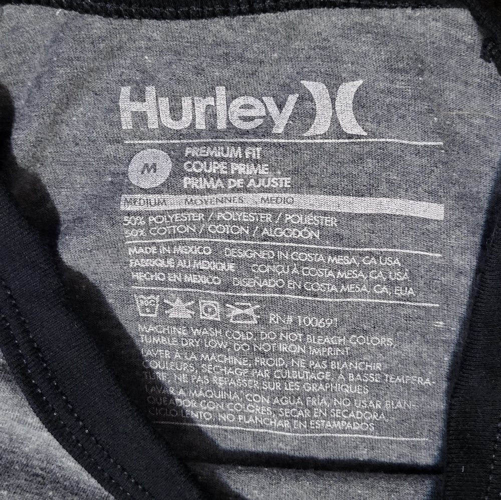 Hurley Men’s Black & Gray ¾ Sleeve Raglan Tee Size Medium C17 - Picture 4 of 5